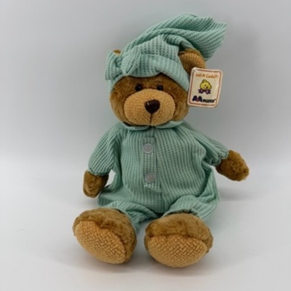 Rare Vintage A&A (Aurora) Plush P.J. Brit Teddy Bear 15" Mint Green Pajamas